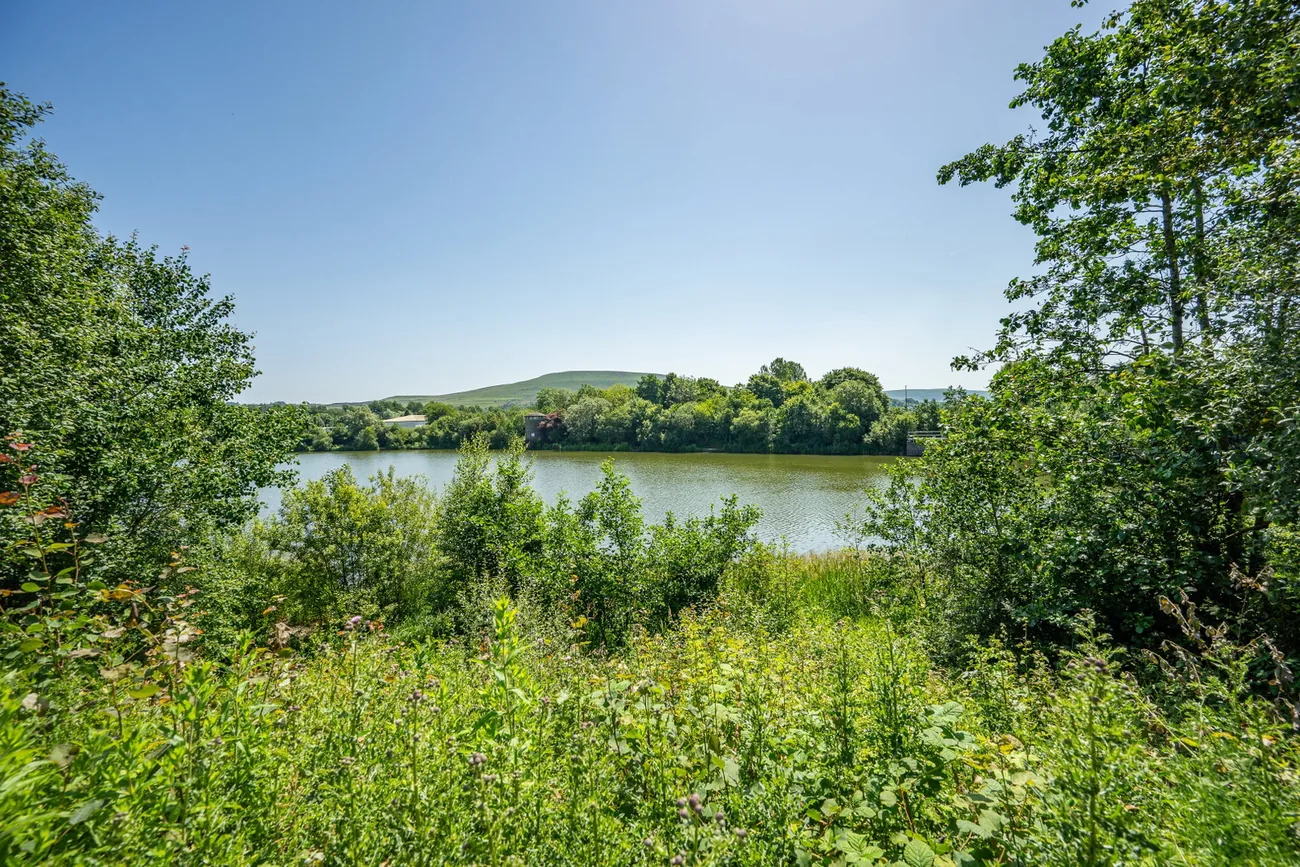 View across the lake and valley from the garden